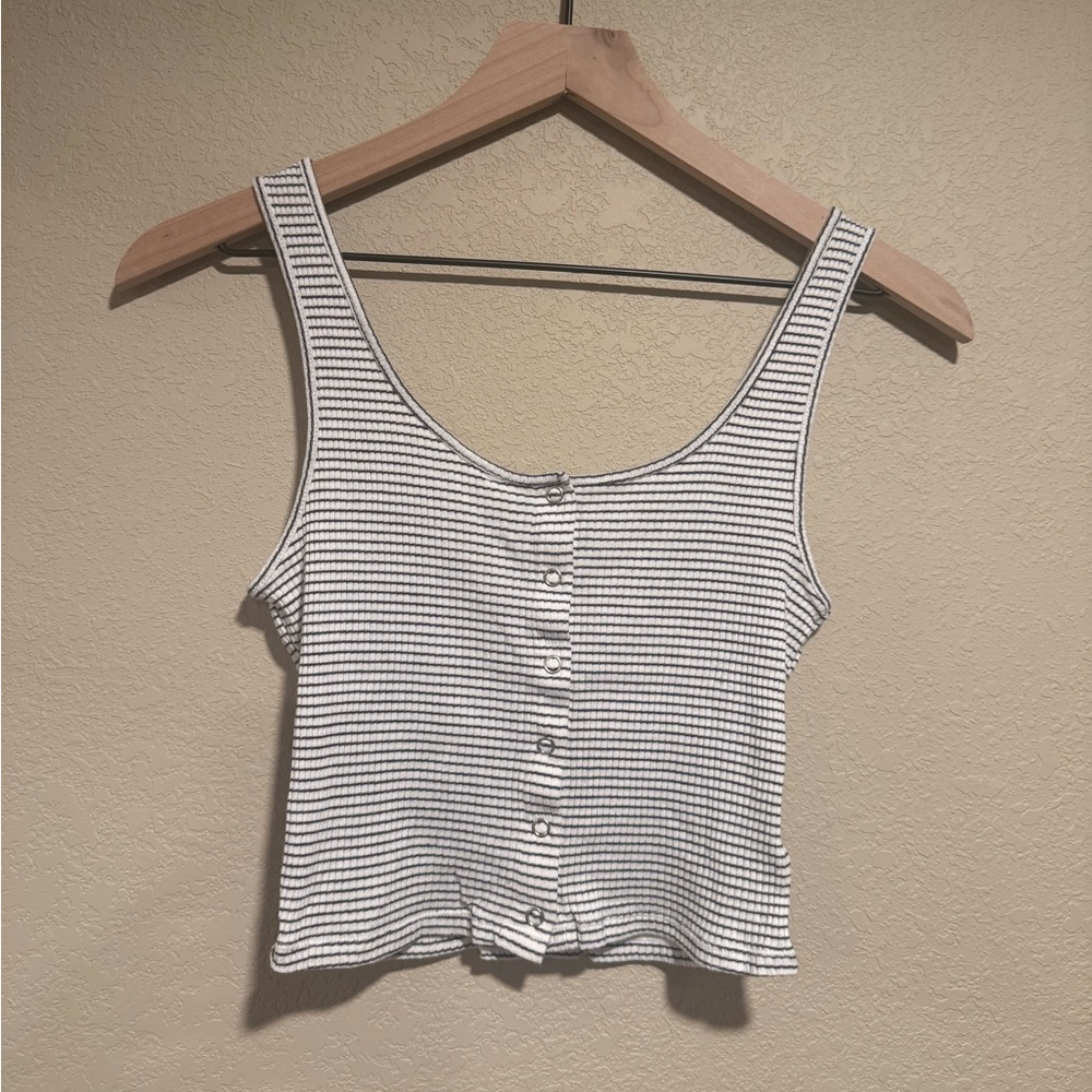 H&M DIVIDED Striped Button-Down Ribbed Cropped Tank Top
